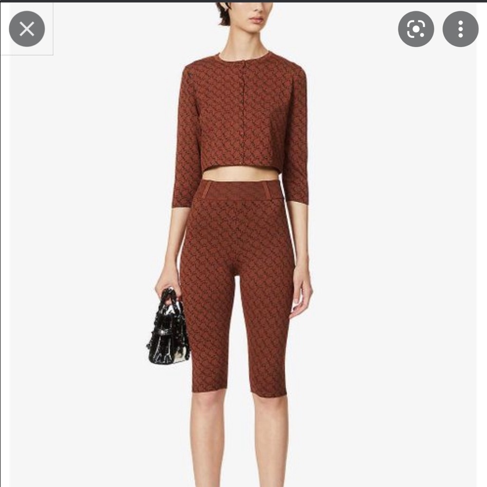 Miaou Rust Brown Monogram Knit Crop Top & Biker Shorts Set